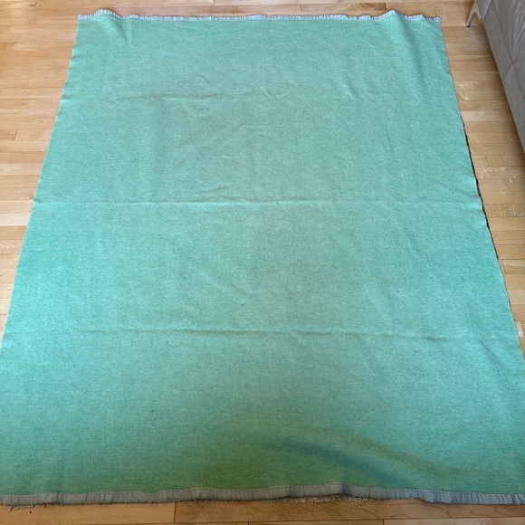 Vintage Horn Bros Woollens Lindsay 100% Wool Green Yellow Blanket 66 x 80" - Picture 6 of 9